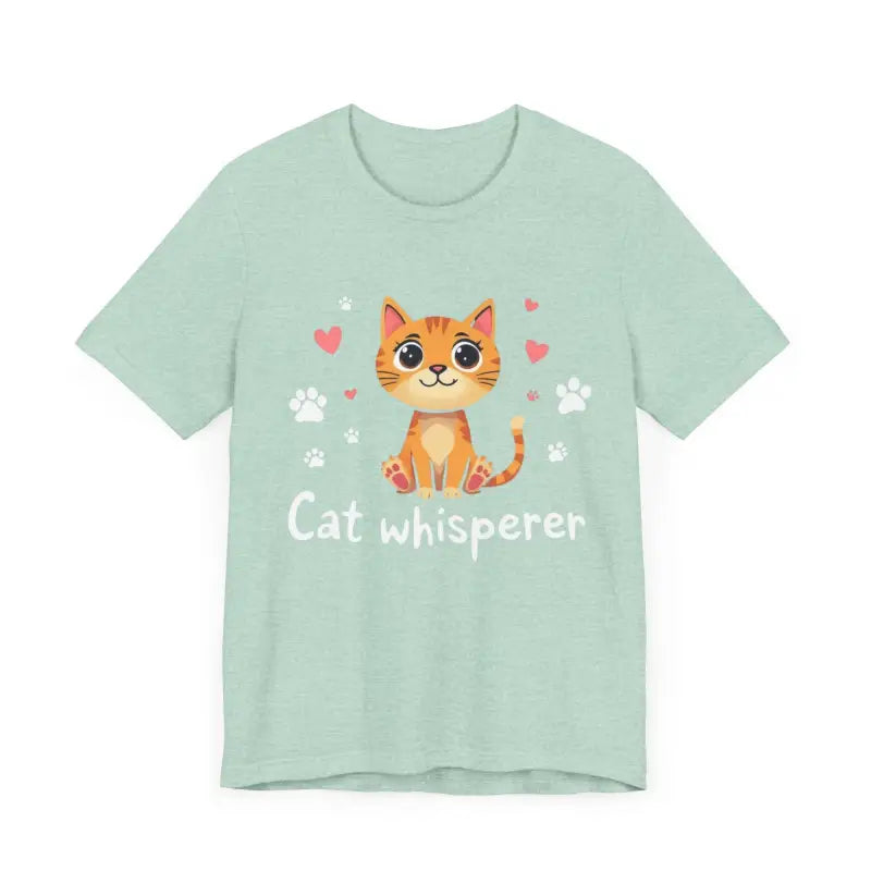 Mint green Cat Whisperer Unisex Short Sleeve Tee displayed on a mannequin
