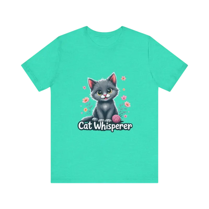 Mint-green Cat Whisperer Unisex Jersey Tee featuring a playful cat graphic for cat lovers