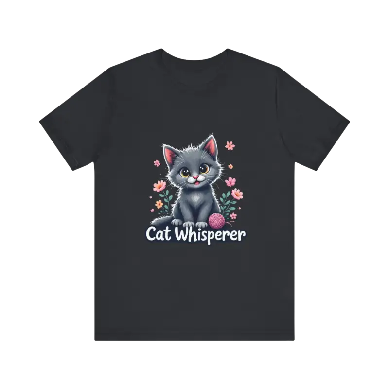 Black Cat Whisperer Unisex Jersey Tee featuring a playful cat graphic for cat lovers