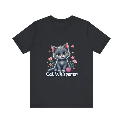 Black Cat Whisperer Unisex Jersey Tee featuring a playful cat graphic for cat lovers