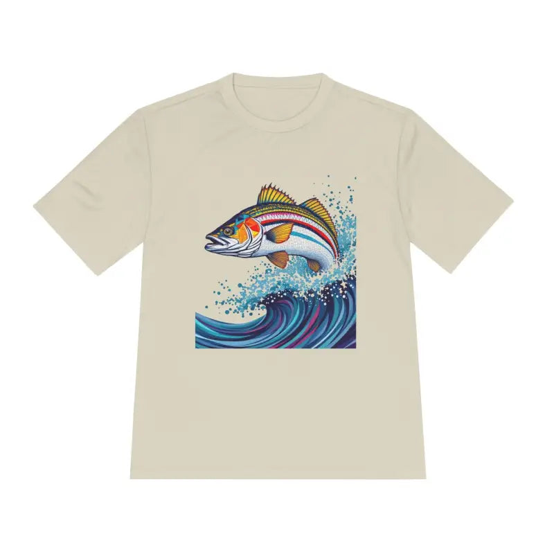 Beige Catch of the Day Unisex Moisture Wicking Fishing Tee with fish graphic design