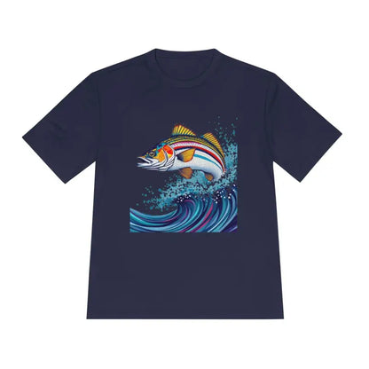 Navy blue t-shirt featuring fish design from Catch of the Day fishing apparel line