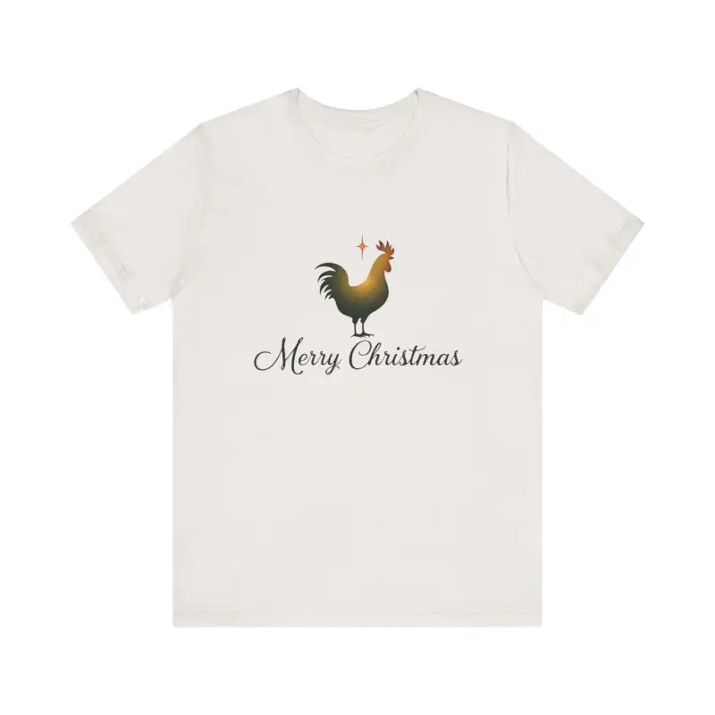 White Christmas Chicken Short Sleeve Tee featuring a rooster and Merry Christmas text