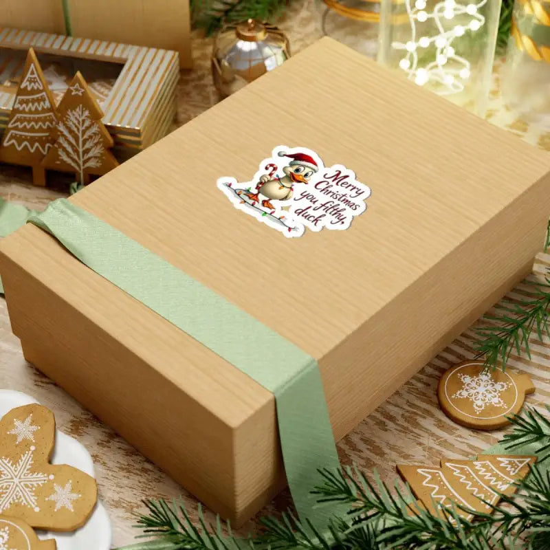 Christmas-themed gift box featuring Christmas Duck Kiss Cut Sticker for festive gifting