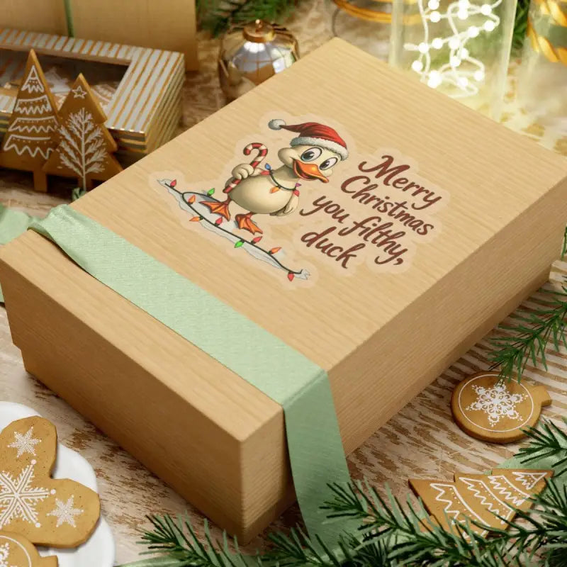 Christmas-themed gift box featuring the Christmas Duck Kiss Cut Sticker