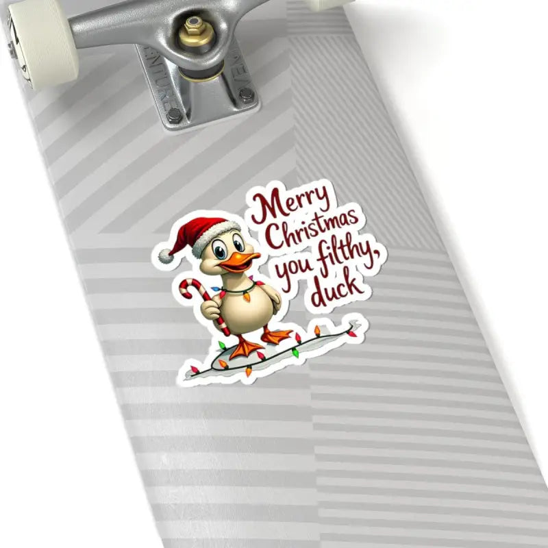 Christmas Duck Kiss Cut Sticker featuring a festive duck design for holiday decor