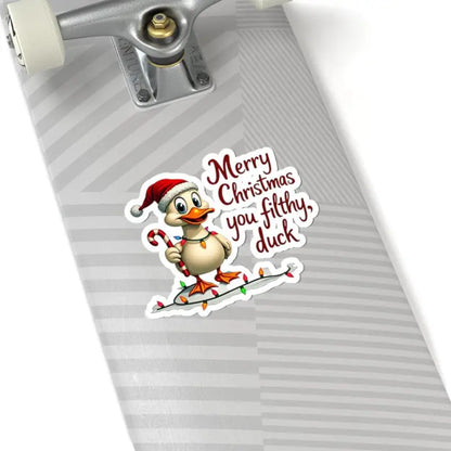 Christmas Duck Kiss Cut Sticker featuring a festive duck design for holiday decor