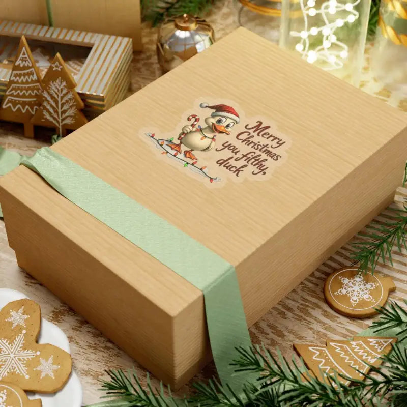 Christmas-themed gift box featuring Christmas Duck Kiss Cut Sticker design