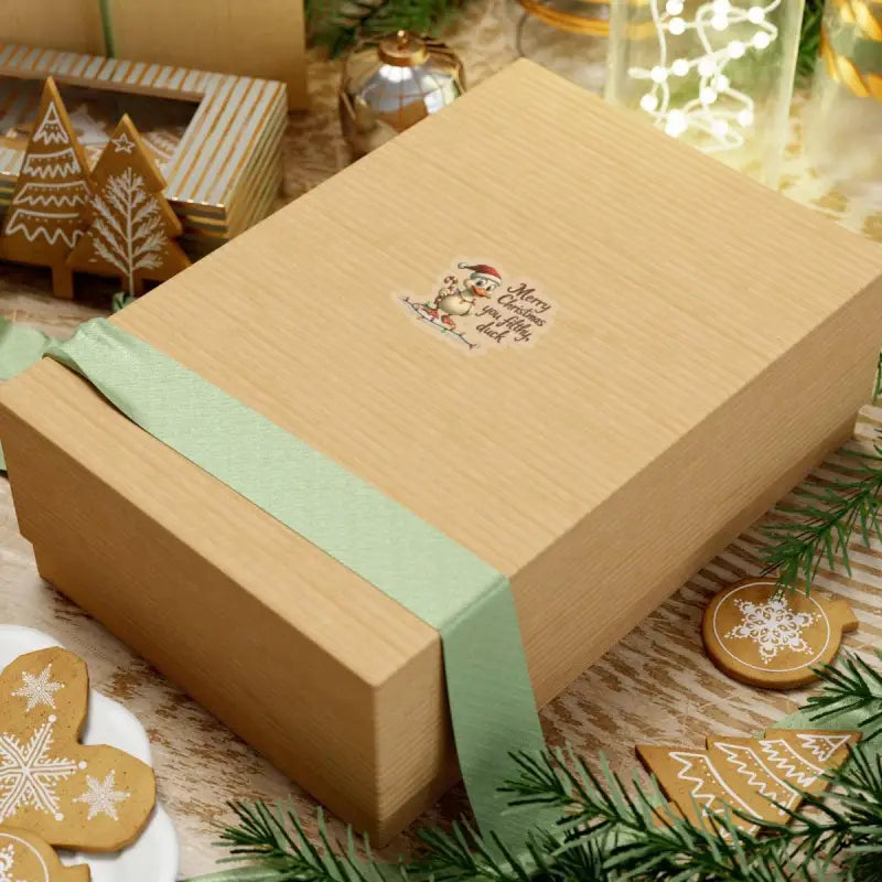 Wrapped gift box design featured in Christmas Duck Kiss Cut Sticker