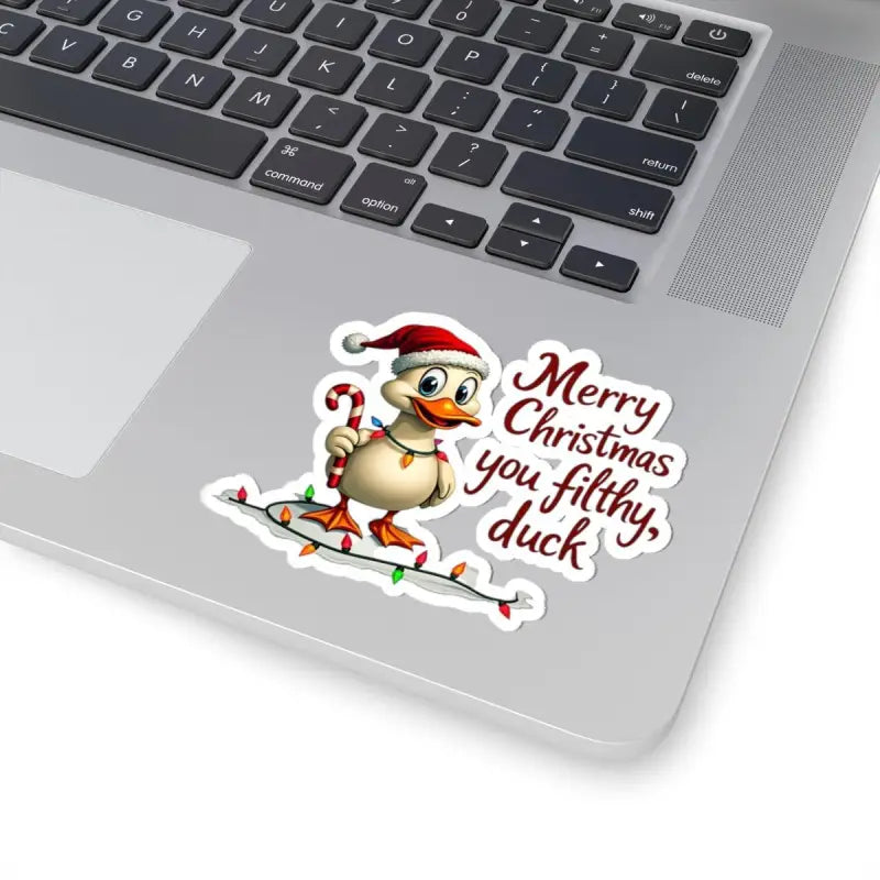 Christmas Duck Kiss Cut Sticker featuring a festive duck design for holiday decoration