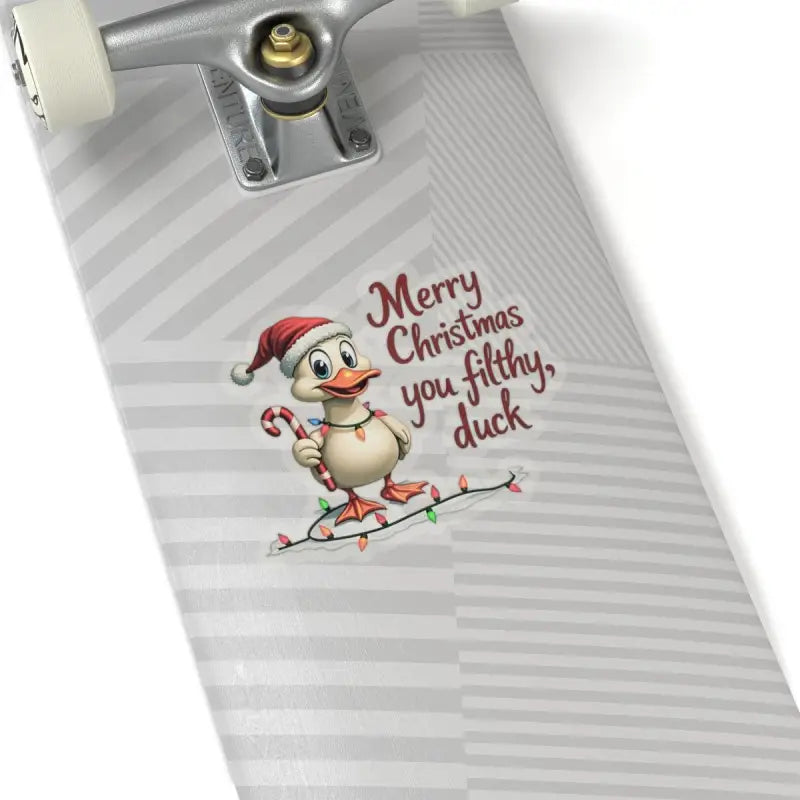 Skateboard featuring Christmas Duck graphic for the Christmas Duck Kiss Cut Sticker