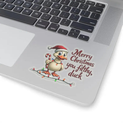 Christmas Duck Kiss Cut Sticker featuring a festive duck design for laptop decoration