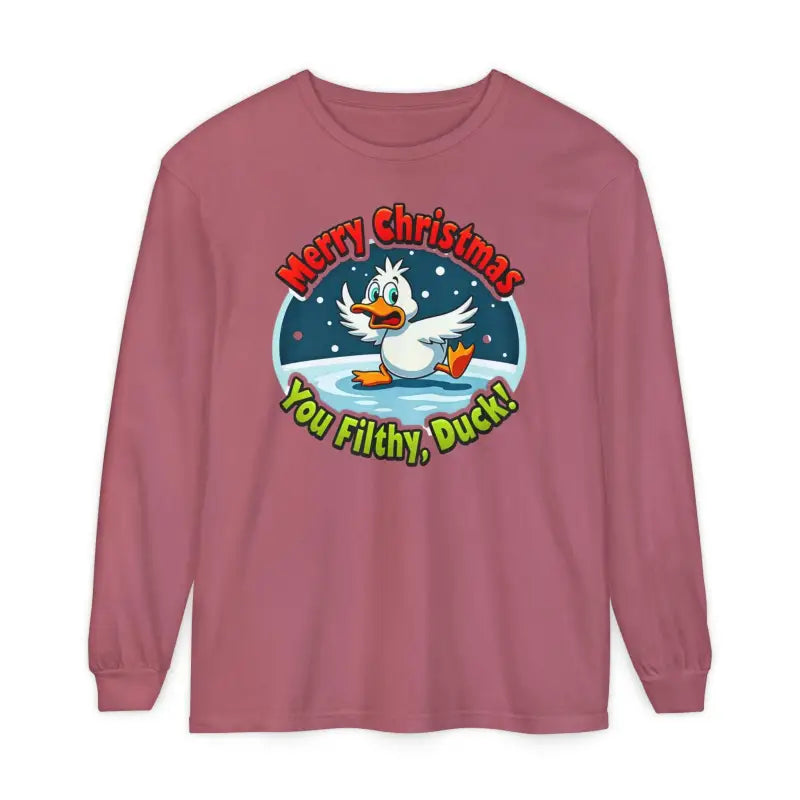Long-sleeved Christmas Filthy Duck Shirt featuring a playful duck graphic design
