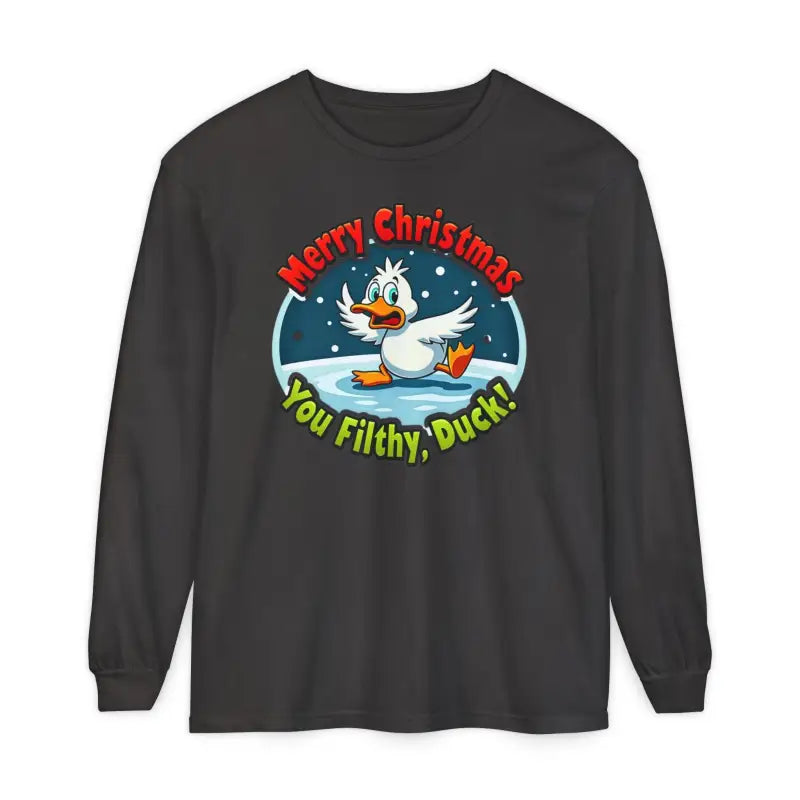Long-sleeved Christmas Filthy Duck Shirt featuring a whimsical cartoon duck design