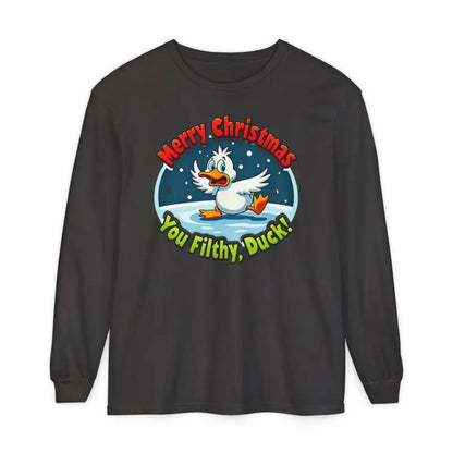Long-sleeved Christmas Filthy Duck Shirt featuring a whimsical cartoon duck design