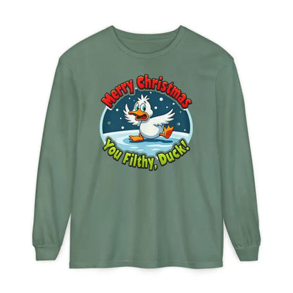 Long-sleeved Christmas Filthy Duck Shirt featuring playful duck graphic design