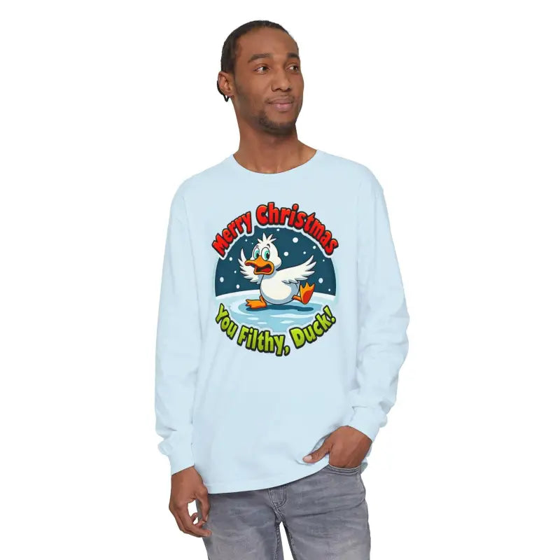 Light blue long-sleeved shirt from Christmas Filthy Duck collection for stylish wear
