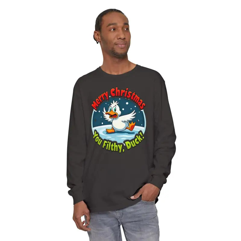 Long-sleeved Christmas Filthy Duck Shirt featuring festive duck graphics for the holiday season