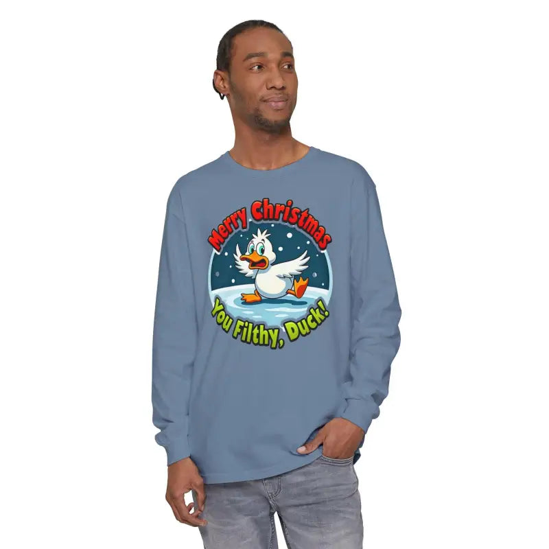 Long-sleeved Christmas Filthy Duck Shirt featuring a playful duck graphic design