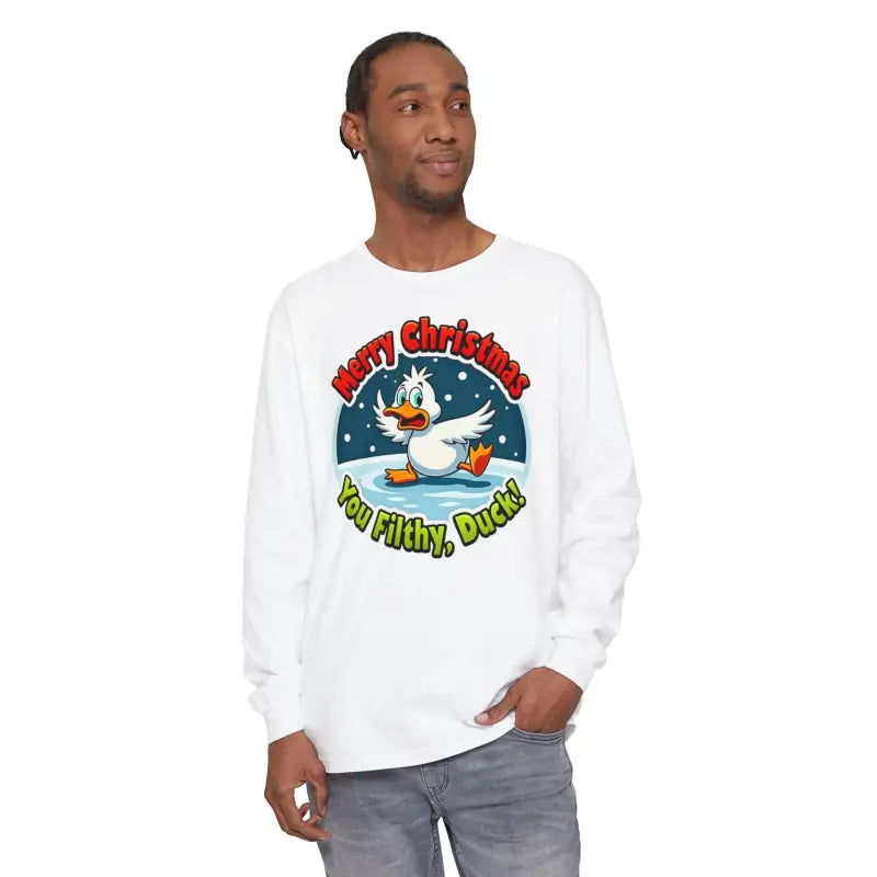 White long-sleeved shirt from the Christmas Filthy Duck collection, stylish and festive