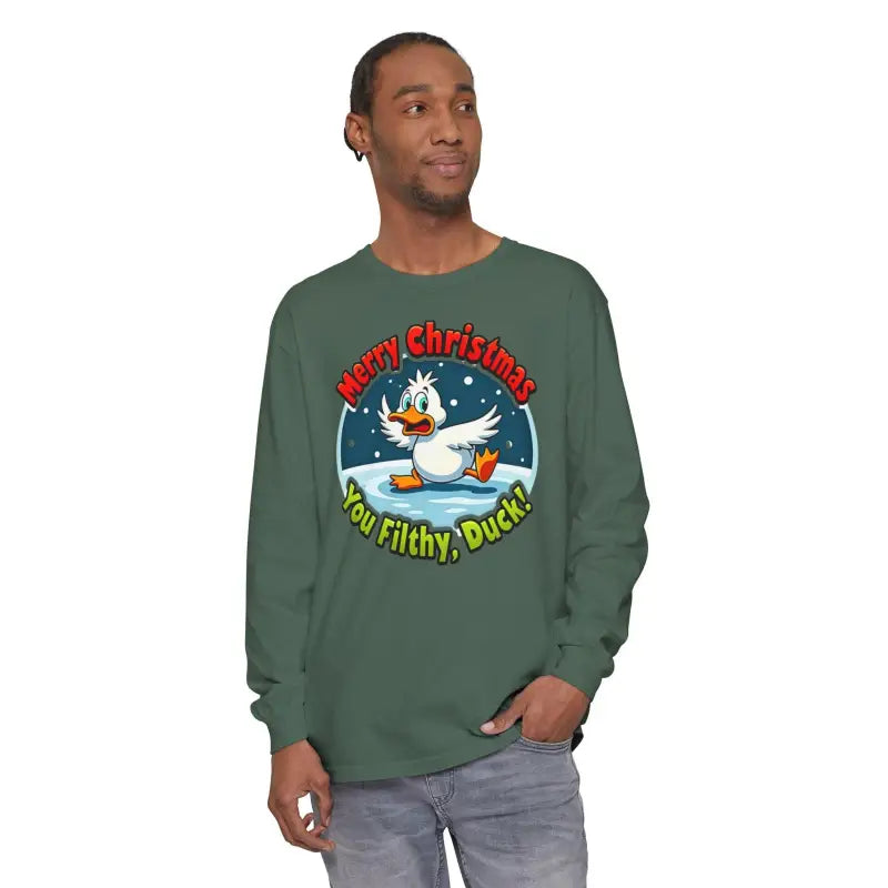 Long-sleeved Christmas Filthy Duck Shirt featuring a festive duck design