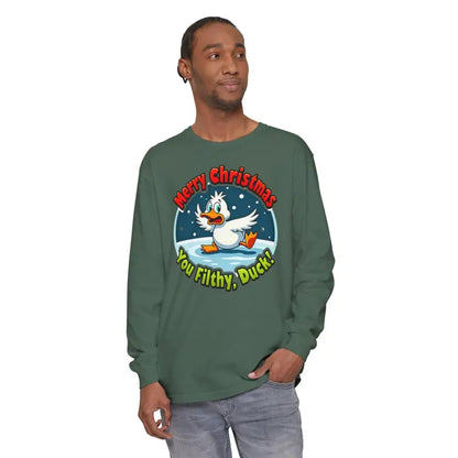 Long-sleeved Christmas Filthy Duck Shirt featuring a festive duck design