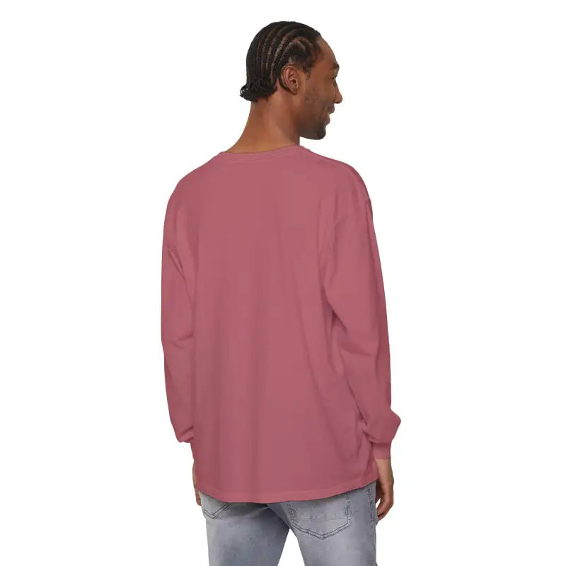 Man wearing a long-sleeved rose shirt from the Christmas Filthy Duck collection