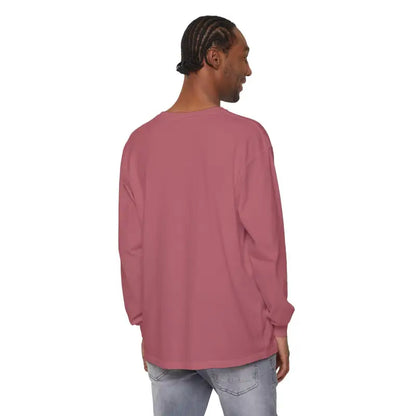 Man wearing a long-sleeved rose shirt from the Christmas Filthy Duck collection