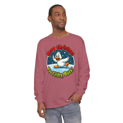 Long-sleeved Christmas Filthy Duck Shirt featuring a playful duck graphic design