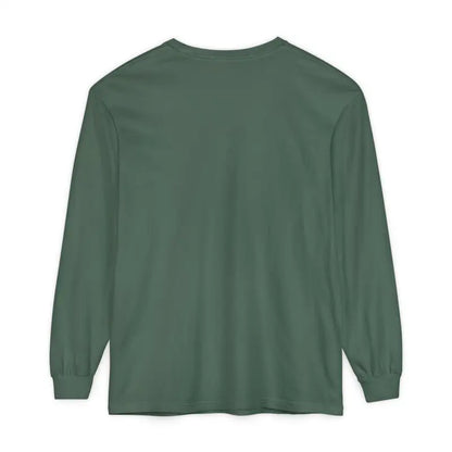 Green long-sleeved Christmas Filthy Duck shirt featured on display