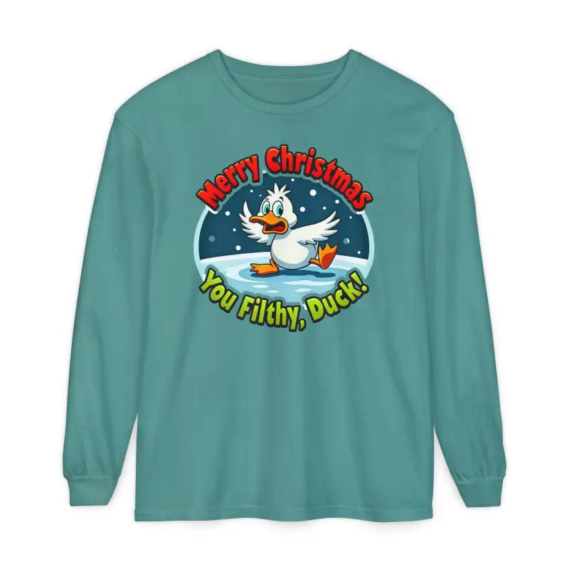 Teal long-sleeved shirt from the Christmas Filthy Duck collection for festive style