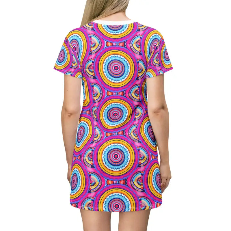 Colorful Boho T-Shirt Dress featuring a vibrant pattern ideal for summer fashion