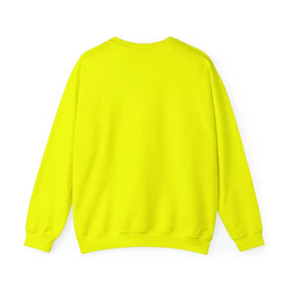 Bright yellow sweatshirt featuring a humorous backhoe joke for construction enthusiasts
