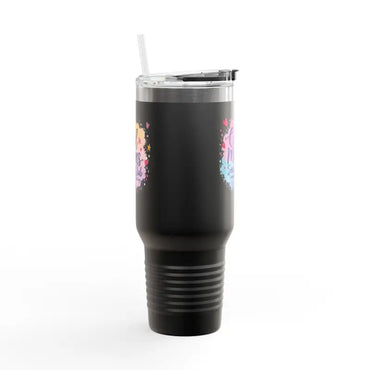 Black insulated tumbler with straw from the Cool Moms Social Club 40oz Insulated Travel Mug