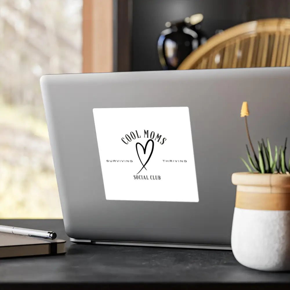 Laptop featuring Cool Moms Social Club sticker in Cool Moms Social Club Decal Stickers
