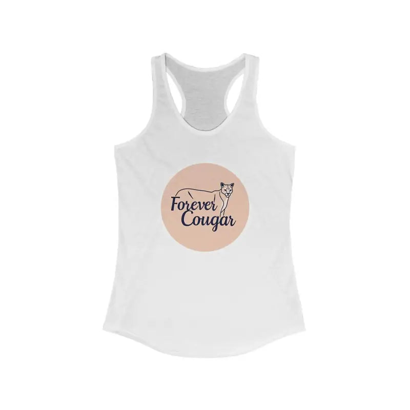 White racerback tank top featuring Forever Cougar design for active women