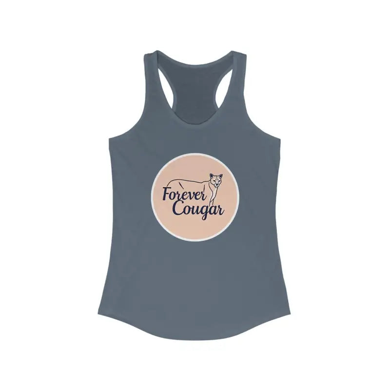 Gray racerback tank top featuring a stylish cougar design for active women