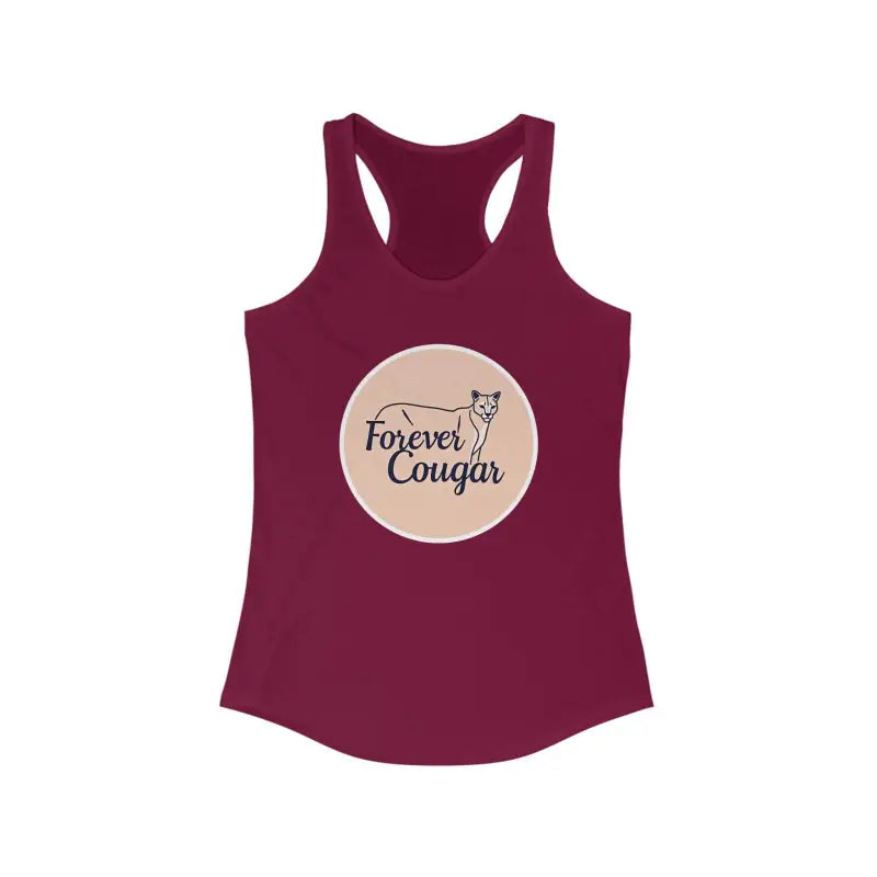 Maroon tank top featuring a stylish cougar graphic for active womenswear
