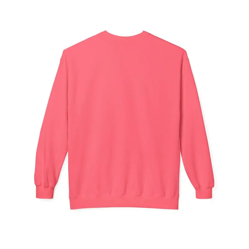 Coral-colored unisex crewneck sweatshirt featuring Block Island Lighthouse design