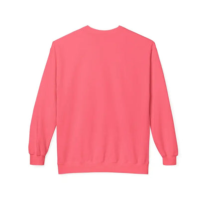 Coral-colored unisex crewneck sweatshirt featuring Block Island Lighthouse design