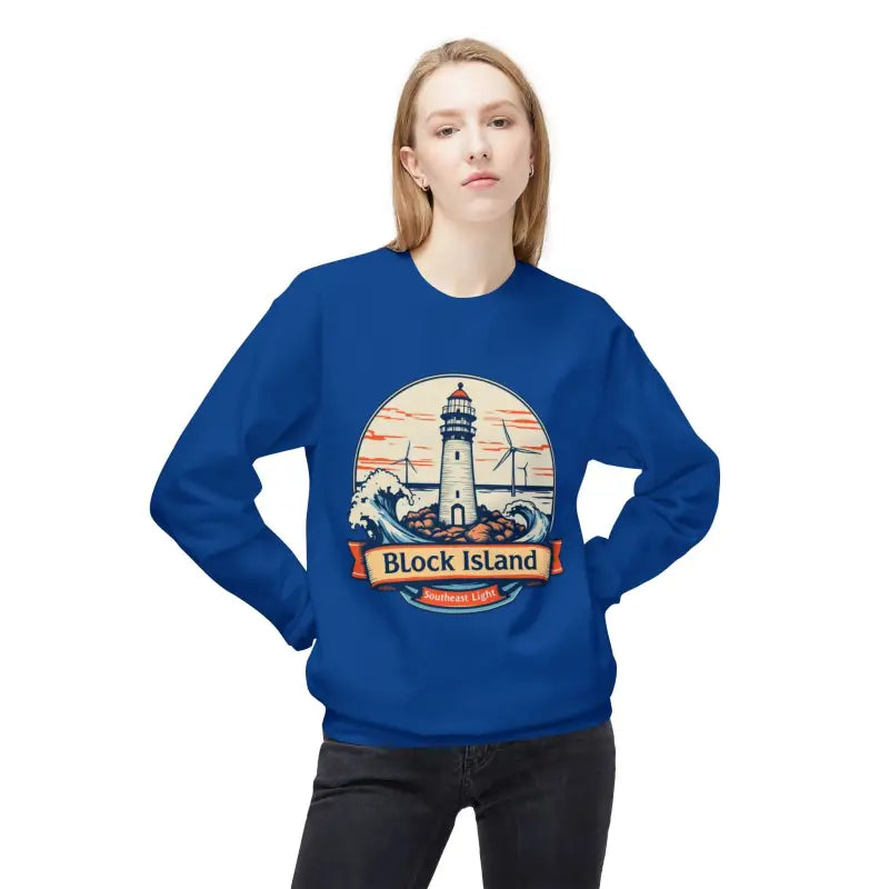 Blue Block Island sweatshirt featured in Cozy Block Island Lighthouse Sweatshirt design