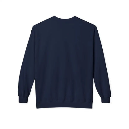 Navy blue crewneck sweatshirt featuring Cozy Block Island Lighthouse design, unisex style