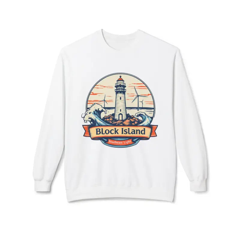 Cozy Block Island Lighthouse Sweatshirt featuring lighthouse graphic on white crewneck