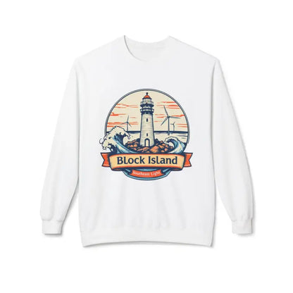 Cozy Block Island Lighthouse Sweatshirt featuring lighthouse graphic on white crewneck