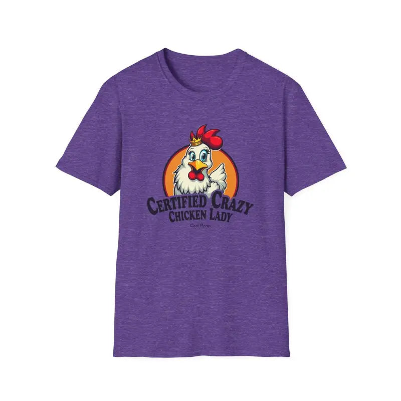 Purple Crazy Chicken Lady T Shirt featuring a fun chicken graphic design