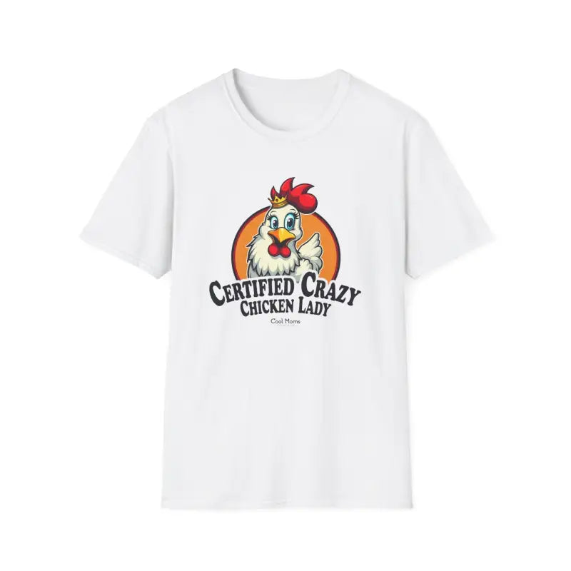 White Crazy Chicken Lady T Shirt featuring a fun chicken graphic design