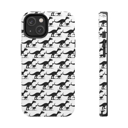Dinosaur-patterned phone case for iPhone and Samsung devices displayed for purchase