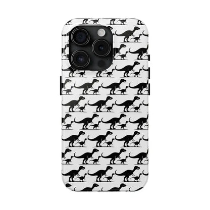 Dinosaur-patterned phone case for iPhone and Samsung in vibrant colors