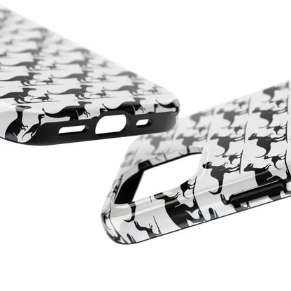 Dinosaur-patterned phone case for iPhone and Samsung, showcasing vibrant dinosaur designs