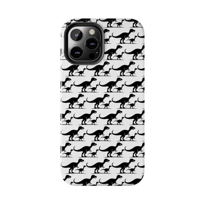 Dinosaur-patterned phone case for iPhone and Samsung showcasing vibrant prehistoric designs